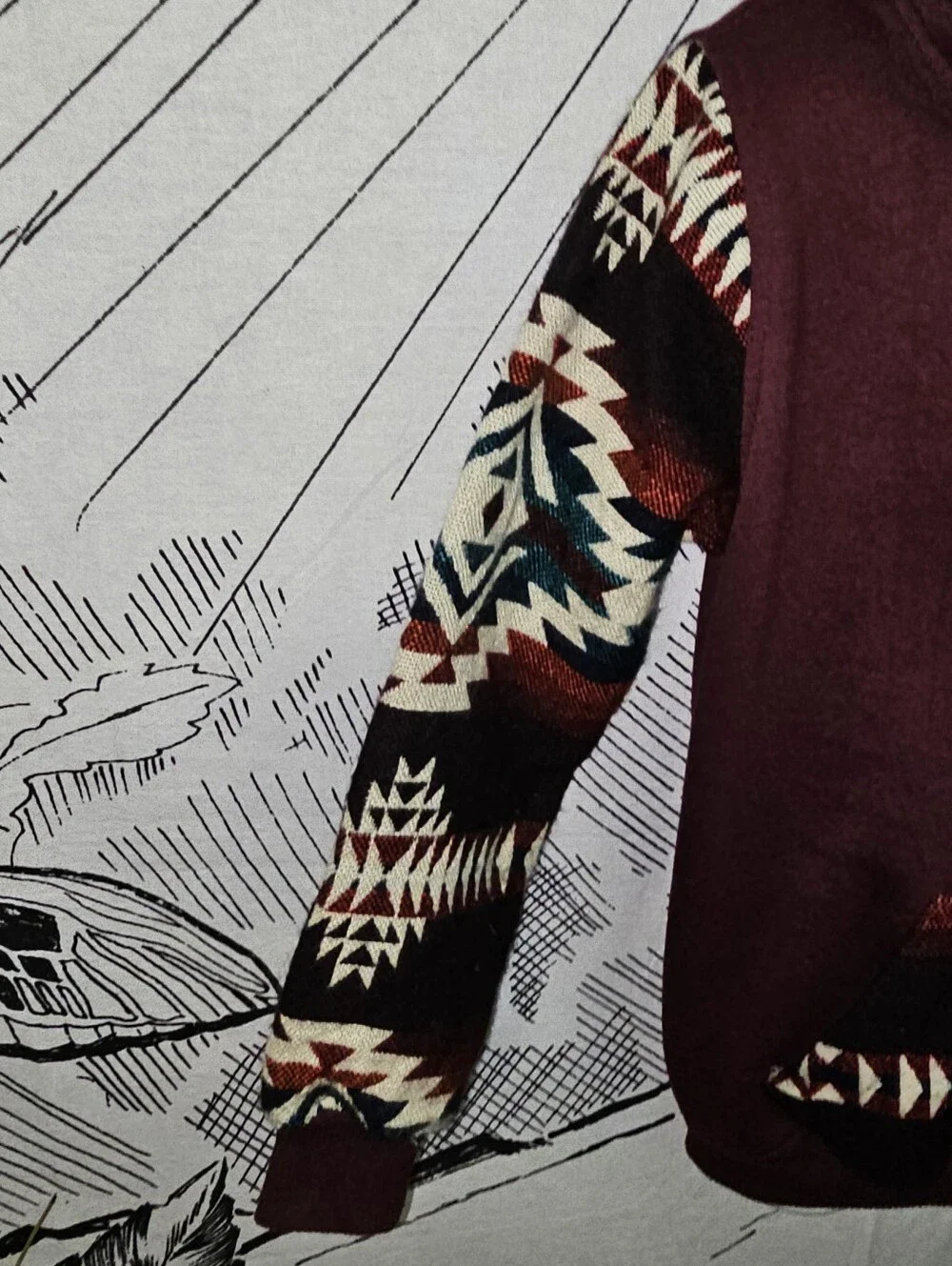 Boy's Sz 4 Maroon Native American Hoodie with Embroidered Wolf - Handmade